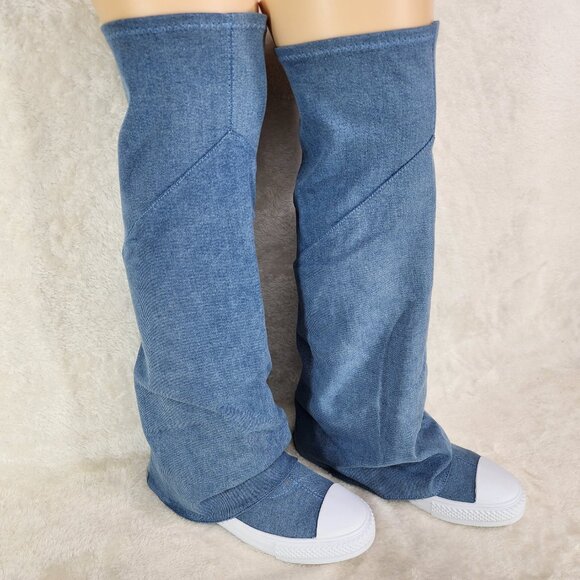 Knee High Skirted Stretchy Denim Sneakers - Picture 1 of 4